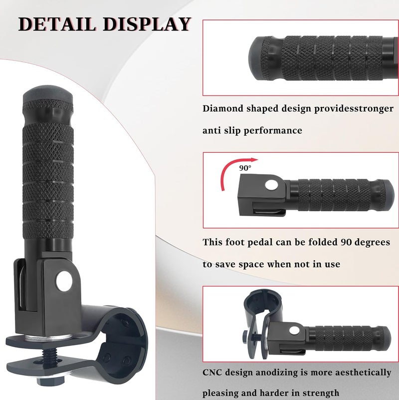 JXPANG M8 Motorcycle CNC Aluminum 90 Degree Folding Rearsets Folded Motorbike Footrest Bicycle Footpegs Foot Pegs Pedal Universal (Black) - Image 2